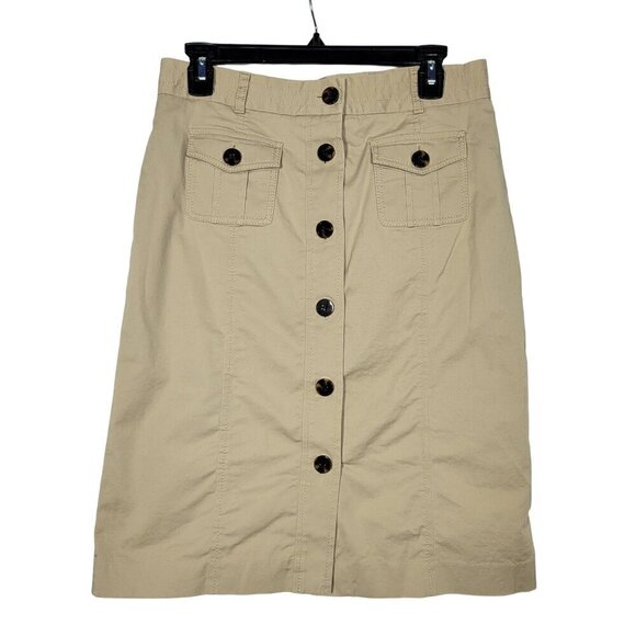 Talbots Women's Midi Length (Below Knee) Light Khaki Button Front Skirt Size 10P - Picture 1 of 12